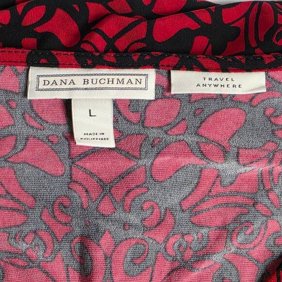 Dana Buchman Red Black Floral Asymmetrical Long Sleeve Top L - Picture 7 of 8